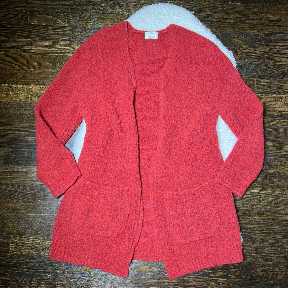 Nwt Allude Wool Blend Rusty Red Open Front Knit C… - image 1